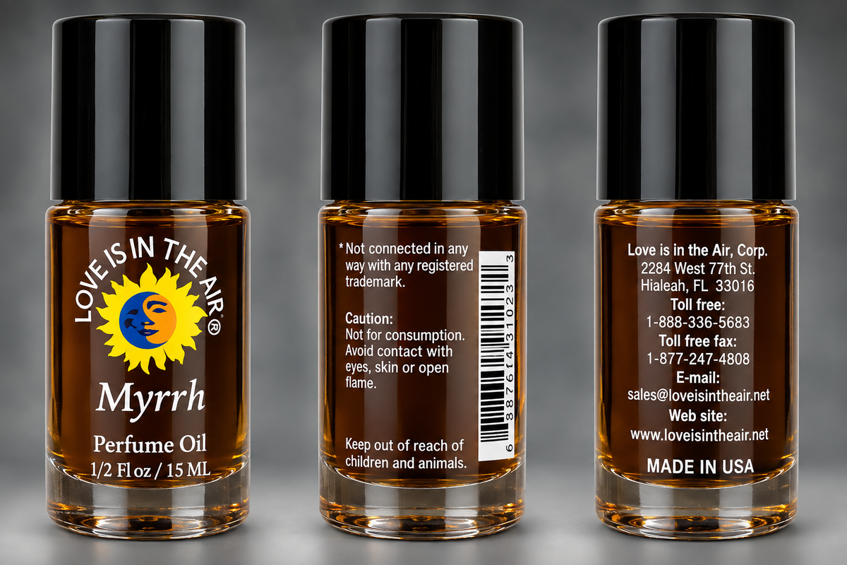 Love Is In The Air Myrrh Perfume Oil 15 mL - three product views