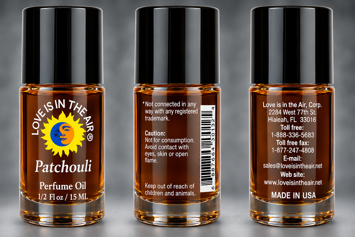 Love Is In The Air Patchouli Perfume Oil 15 mL - three product views
