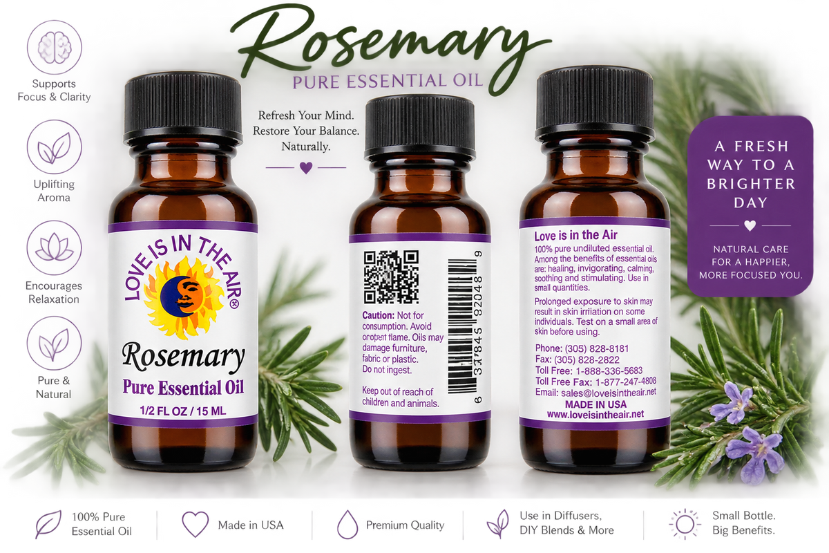 Rosemary Pure Essential Oil 15 mL front and product views